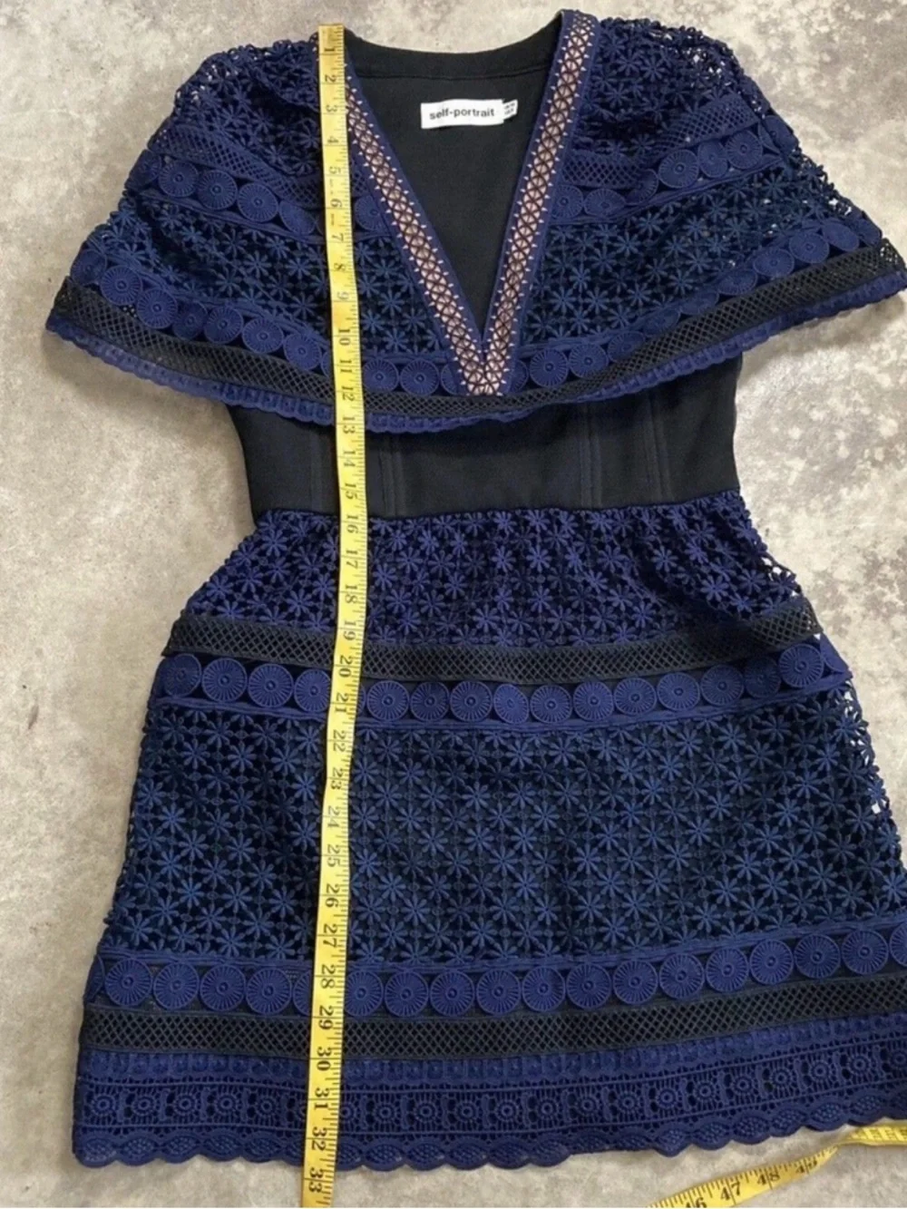 Self-Portrait Navy Floral Lace V‑Neck Mini Dress - Picture 2 of 4